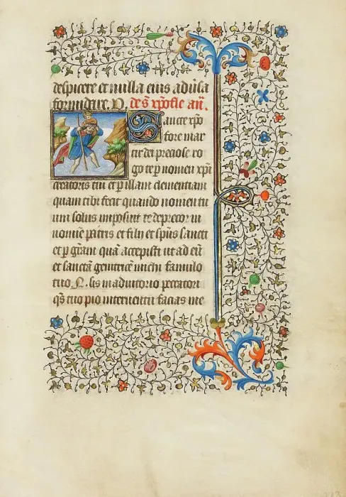 Framed Print : Saint Christopher Carrying the Christ Child; Book of Hours, about 1440-1450. Creator: Workshop of the Bedford Master