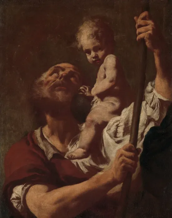 Framed Print : Saint Christopher Carrying the Infant Christ, 1730s. Creator: Giovanni Battista Piazzetta Framed Print : Saint Christopher Carrying the Infant Christ, 1730s. Creator: Giovanni Battista Piazzetta