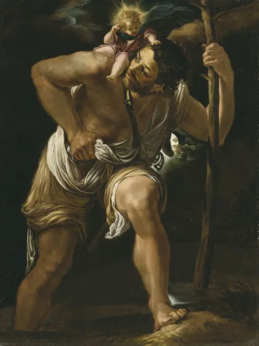 Framed Print : Saint Christopher Carrying the Infant Christ. Creator: Borgianni, Orazio (1578-1616) Framed Print : Saint Christopher Carrying the Infant Christ. Creator: Borgianni, Orazio (1578-1616)