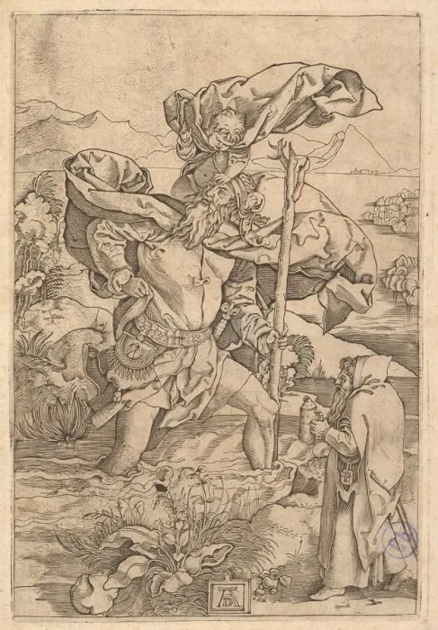 Framed Print : Saint Christopher crossing the river with Christ in the form of a putto on his sh... ca Framed Print : Saint Christopher crossing the river with Christ in the form of a putto on his sh... ca