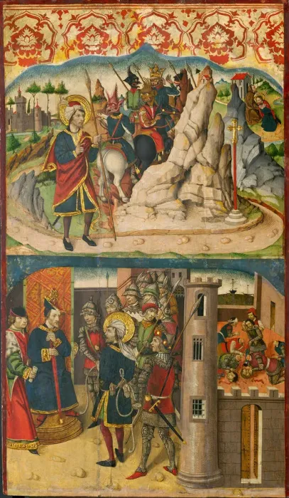 Framed Print : Saint Christopher Meets Satan; Saint Christopher before the King of Lycia, 1480 / 85 Framed Print : Saint Christopher Meets Satan; Saint Christopher before the King of Lycia, 1480 / 85