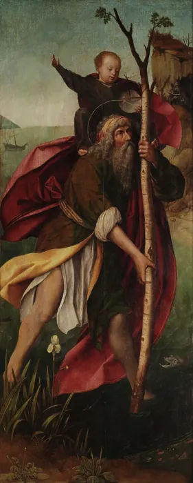 Framed Print : Saint Christopher. Triptych of Our Lady of Mercy, right panel, First quarter of 16th century. Creator: Provost (Provoost), Jan (1465-1529) Framed Print : Saint Christopher. Triptych of Our Lady of Mercy, right panel, First quarter of 16th century. Creator: Provost (Provoost), Jan (1465-1529)
