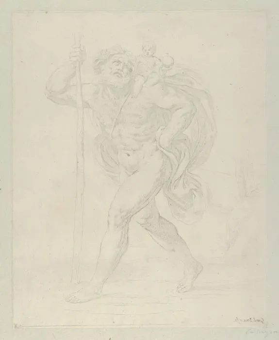 Framed Print : Saint Christopher walking with the infant Christ on his left shoulder, counterpro... ca Framed Print : Saint Christopher walking with the infant Christ on his left shoulder, counterpro... ca