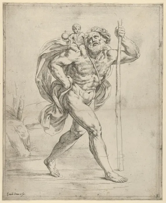 Framed Print : Saint Christopher walking with the infant Christ on his right shoulder, ca. 1600-1640 Framed Print : Saint Christopher walking with the infant Christ on his right shoulder, ca. 1600-1640