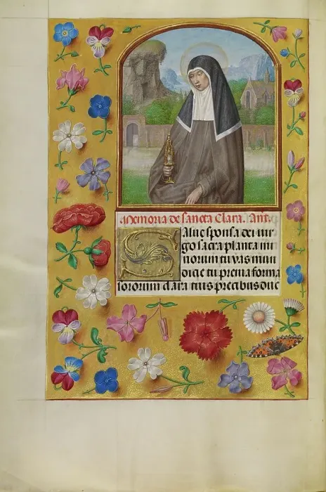 Framed Print : Saint Clara with a Monstrance; Spinola Hours, about 1510-1520. Creator: Workshop of Master of the First Prayer Book of Maximilian Framed Print : Saint Clara with a Monstrance; Spinola Hours, about 1510-1520. Creator: Workshop of Master of the First Prayer Book of Maximilian