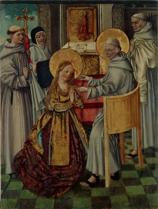 Framed Print : Saint Clare enters the cloister, c. 1500 Framed Print : Saint Clare enters the cloister, c. 1500
