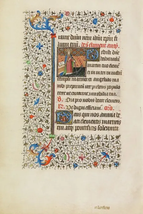 Framed Print : Saint Clement with an Anchor; Book of Hours, about 1440-1450. Creator: Workshop of the Bedford Master Framed Print : Saint Clement with an Anchor; Book of Hours, about 1440-1450. Creator: Workshop of the Bedford Master