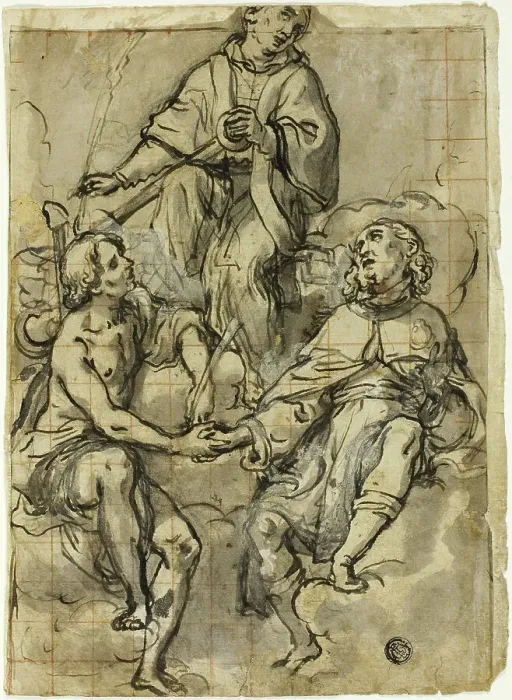 Framed Print : Saint Clement Flanked by Saints Sebastian and Roch, n.d. Creator: Andrea Lilio Framed Print : Saint Clement Flanked by Saints Sebastian and Roch, n.d. Creator: Andrea Lilio