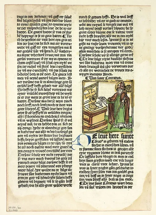 Framed Print : Saint Conrad from Der Heiligen Leben, Winterteil (Lives of the Saints... 1487...assembled 1929. Creators: Unknown, Simon Koch, Jacobus de Voragine, Wilhelm Ludwig Schreiber)