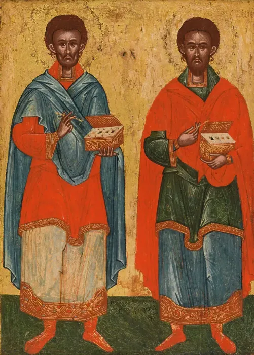 Framed Print : Saint Cosmas and Saint Damian, between 1500 and 1600. Creator: Cretan School Framed Print : Saint Cosmas and Saint Damian, between 1500 and 1600. Creator: Cretan School