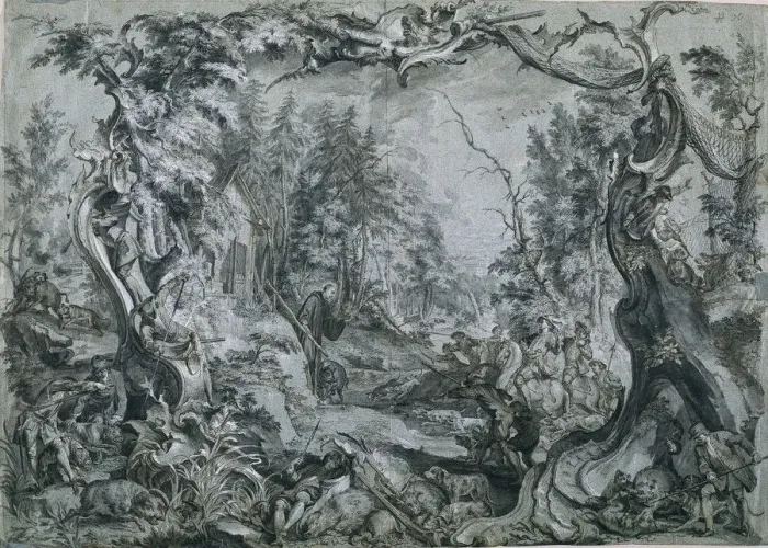 Framed Print : Saint Deicolus and the Boar, 1747-1748. Creator: Johann Wolfgang Baumgartner (German, 1712-1761) Framed Print : Saint Deicolus and the Boar, 1747-1748. Creator: Johann Wolfgang Baumgartner (German, 1712-1761)