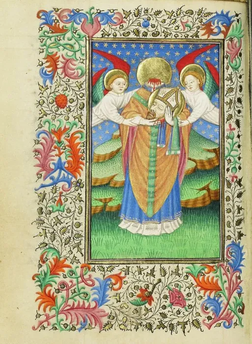 Framed Print : Saint Denis Holding His Head; Book of Hours, about 1430-1440. Creator: Fastolf Master Framed Print : Saint Denis Holding His Head; Book of Hours, about 1430-1440. Creator: Fastolf Master