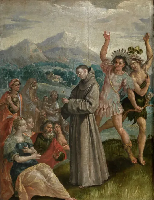 Framed Print : Saint Didacus Preaches in the Canary Islands, c1560-1600. Creator: Martin de Vos Framed Print : Saint Didacus Preaches in the Canary Islands, c1560-1600. Creator: Martin de Vos