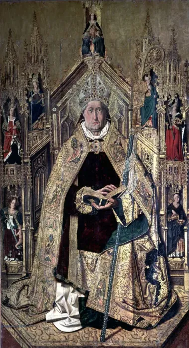 Framed Print : Saint Dominic of Silos enthroned as abbot, by Bartolome Bermejo Framed Print : Saint Dominic of Silos enthroned as abbot, by Bartolome Bermejo