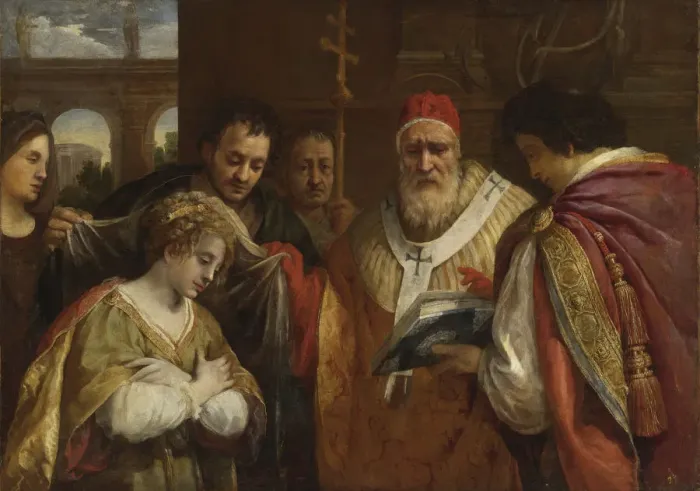 Framed Print : Saint Domitilla Receiving the Veil from Pope Clement I Framed Print : Saint Domitilla Receiving the Veil from Pope Clement I