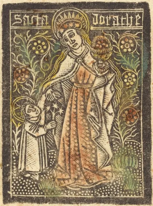 Framed Print : Saint Dorothy, 1460 / 1480. Creator: Workshop of the Master of the Aachen Madonna Framed Print : Saint Dorothy, 1460 / 1480. Creator: Workshop of the Master of the Aachen Madonna