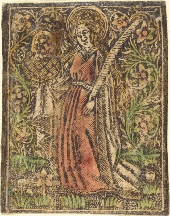 Framed Print : Saint Dorothy, c. 1480. Creator: Workshop of the Master of the Aachen Madonna Framed Print : Saint Dorothy, c. 1480. Creator: Workshop of the Master of the Aachen Madonna