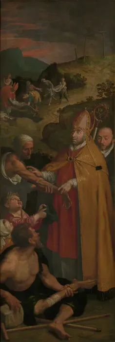 Framed Print : Saint Eligius of Noyon Assists the Lame and Buries the Dead, 1588. Creator: Ambrosius Francken I Framed Print : Saint Eligius of Noyon Assists the Lame and Buries the Dead, 1588. Creator: Ambrosius Francken I