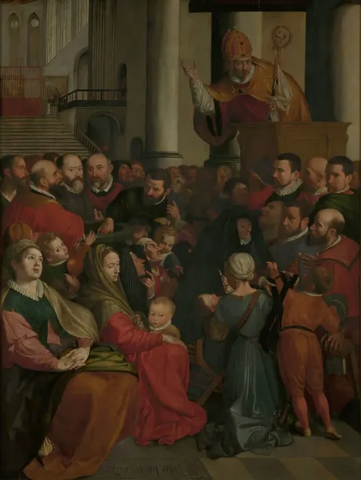 Framed Print : Saint Eligius of Noyon Preaches in Antwerp, 1588. Creator: Ambrosius Francken I Framed Print : Saint Eligius of Noyon Preaches in Antwerp, 1588. Creator: Ambrosius Francken I