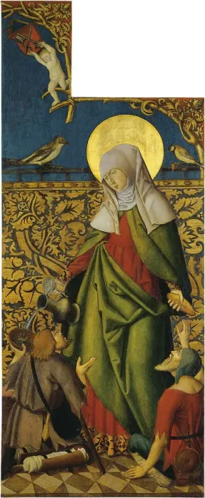Framed Print : Saint Elizabeth with two Beggars. Artist: Swabian master (active ca. 1500) Framed Print : Saint Elizabeth with two Beggars. Artist: Swabian master (active ca. 1500)