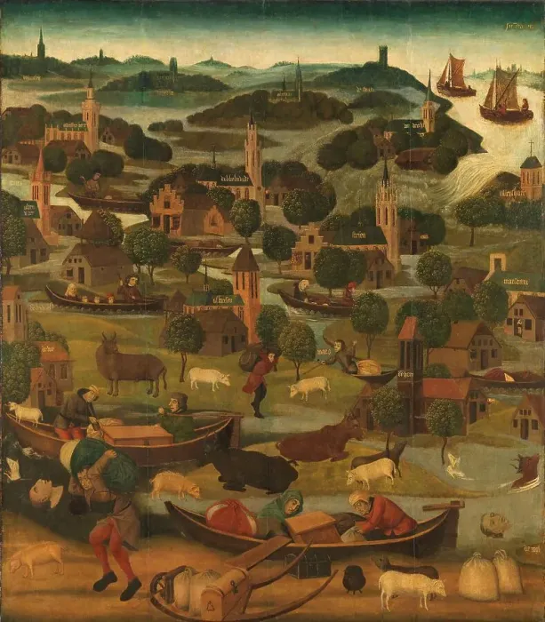 Framed Print : The Saint Elizabeth's Day Flood, c.1490-c.1495. Creator: Master of the St Elizabeth Panels Framed Print : The Saint Elizabeth's Day Flood, c.1490-c.1495. Creator: Master of the St Elizabeth Panels