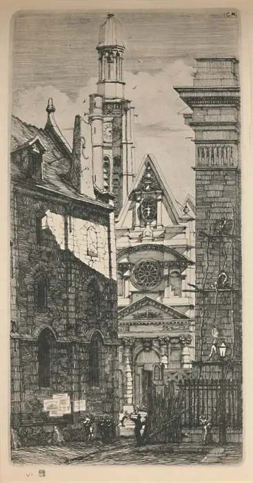 Framed Print : Saint-Etienne-Du-Mont (5th State, 9 3 / 4 x 5 1 / 8 Inches), 1852, (1927). Artist: Charles Meryon Framed Print : Saint-Etienne-Du-Mont (5th State, 9 3 / 4 x 5 1 / 8 Inches), 1852, (1927). Artist: Charles Meryon