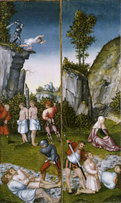 Framed Print : Saint Felicitas at the martyrdom of her seven sons. Artist: Cranach, Lucas, the Elder (1472-1553) Framed Print : Saint Felicitas at the martyrdom of her seven sons. Artist: Cranach, Lucas, the Elder (1472-1553)