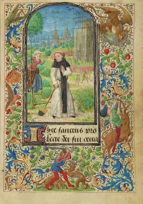 Framed Print : Saint Fiacre and Houpdee; Prayer Book of Charles the Bold, 1469. Creator: Lieven van Lathem Framed Print : Saint Fiacre and Houpdee; Prayer Book of Charles the Bold, 1469. Creator: Lieven van Lathem