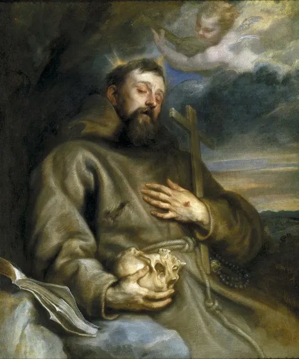 Framed Print : Saint Francis of Assisi in Ecstasy. Artist: Dyck, Sir Anthony van (1599-1641) Framed Print : Saint Francis of Assisi in Ecstasy. Artist: Dyck, Sir Anthony van (1599-1641)