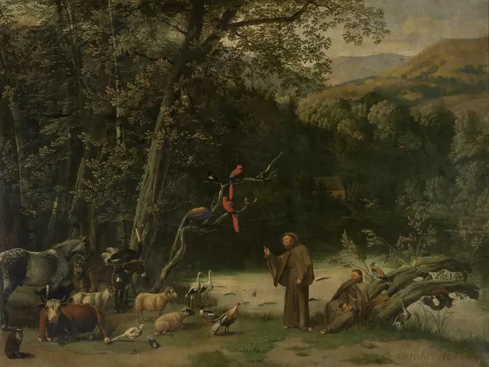 Framed Print : Saint Francis of Assisi Preaching to the Animals, 1666. Creator: Jan Siberechts Framed Print : Saint Francis of Assisi Preaching to the Animals, 1666. Creator: Jan Siberechts