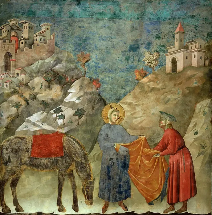 Framed Print : Saint Francis Giving his Mantle to a Poor Man (from Legend of Saint Francis), 1295-1300. Creator: Giotto di Bondone (1266-1377) Framed Print : Saint Francis Giving his Mantle to a Poor Man (from Legend of Saint Francis), 1295-1300. Creator: Giotto di Bondone (1266-1377)