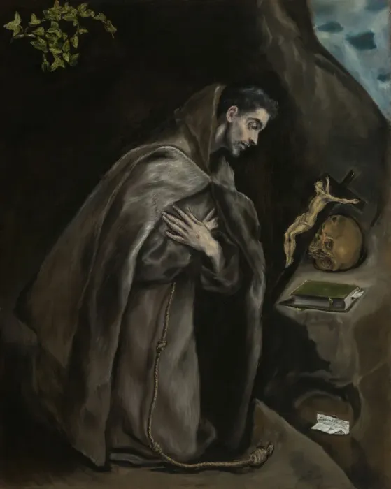 Framed Print : Saint Francis Kneeling in Meditation, 1595 / 1600. Creator: El Greco Framed Print : Saint Francis Kneeling in Meditation, 1595 / 1600. Creator: El Greco