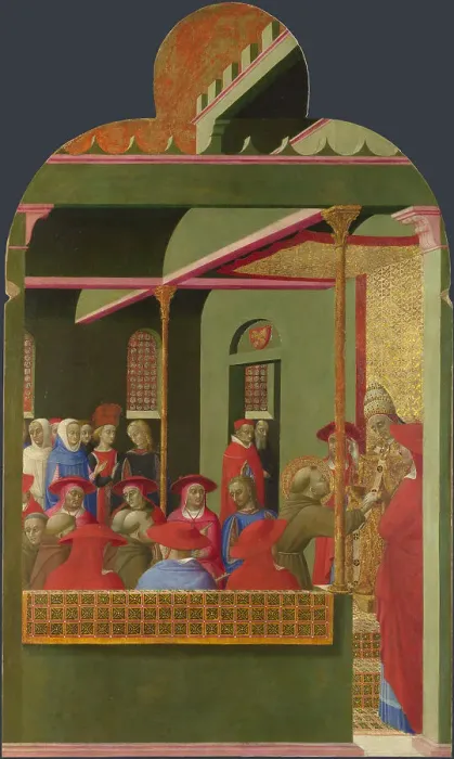 Framed Print : Saint Francis before Pope Honorius III (From Borgo del Santo Sepolcro Altarpiece), 1437-1444. Creator: Sassetta (1392-1450)