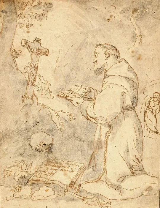 Framed Print : Saint Francis Praying, n.d. Creator: Possibly after Bartolomé Estéban Murillo Spanish Framed Print : Saint Francis Praying, n.d. Creator: Possibly after Bartolomé Estéban Murillo Spanish