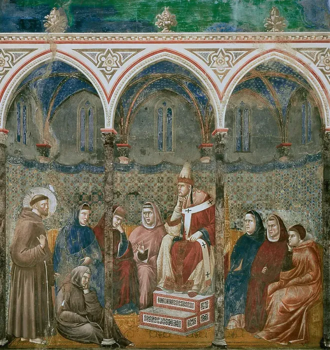 Framed Print : Saint Francis Preaching before Honorius III (from Legend of Saint Francis), 1295-1300. Creator: Giotto di Bondone (1266-1377) Framed Print : Saint Francis Preaching before Honorius III (from Legend of Saint Francis), 1295-1300. Creator: Giotto di Bondone (1266-1377)