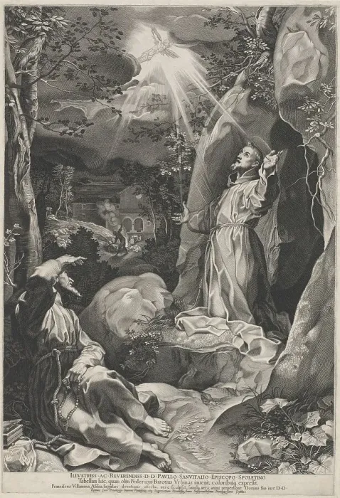 Framed Print : Saint Francis Receiving the Stigmata, 1597. Creator: Francesco Villamena Framed Print : Saint Francis Receiving the Stigmata, 1597. Creator: Francesco Villamena