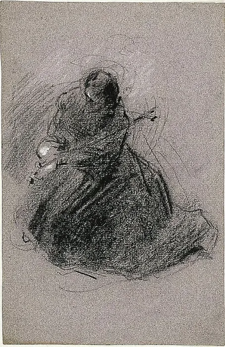 Framed Print : Saint Francis (recto); Two Figures (verso), 1847 / 75. Creator: Jean-Baptiste Carpeaux Framed Print : Saint Francis (recto); Two Figures (verso), 1847 / 75. Creator: Jean-Baptiste Carpeaux