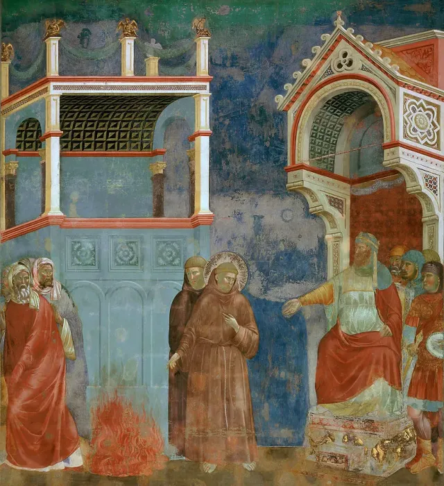 Framed Print : Saint Francis before the Sultan (Trial by Fire) (from Legend of Saint Francis), 1295-1300. Creator: Giotto di Bondone (1266-1377) Framed Print : Saint Francis before the Sultan (Trial by Fire) (from Legend of Saint Francis), 1295-1300. Creator: Giotto di Bondone (1266-1377)