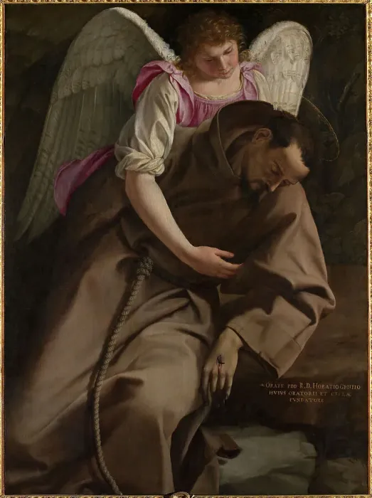 Framed Print : Saint Francis supported by an Angel, 1610-1612. Creator: Gentileschi; Orazio (1563-1638) Framed Print : Saint Francis supported by an Angel, 1610-1612. Creator: Gentileschi; Orazio (1563-1638)