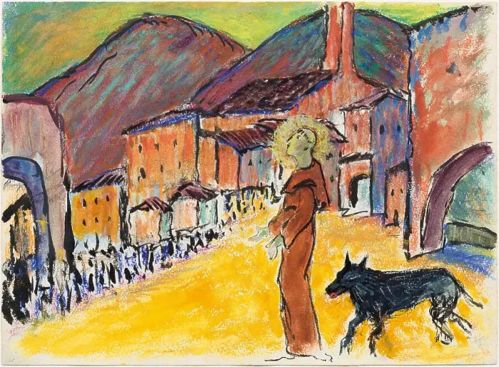 Framed Print : Saint Francis and the Wolf. Creator: Werefkin, Marianne, von (1860-1938) Framed Print : Saint Francis and the Wolf. Creator: Werefkin, Marianne, von (1860-1938)