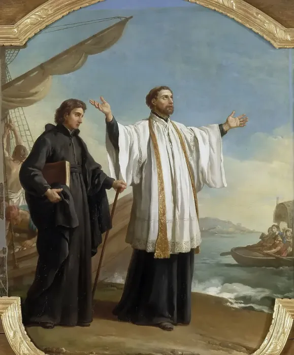 Framed Print : Saint Francis Xavier lands in China, 1753. Creator: Vien, Joseph Marie (1716-1809) Framed Print : Saint Francis Xavier lands in China, 1753. Creator: Vien, Joseph Marie (1716-1809)
