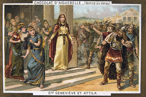 Saint Genevieve and Attila, c451 AD, (19th century)