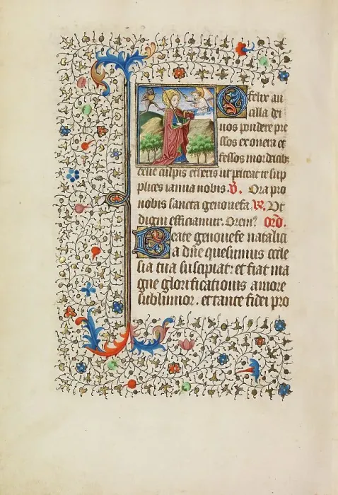 Framed Print : Saint Genevieve with a Candle and a Book; Book of Hours, about 1440-1450. Creator: Workshop of the Bedford Master Framed Print : Saint Genevieve with a Candle and a Book; Book of Hours, about 1440-1450. Creator: Workshop of the Bedford Master