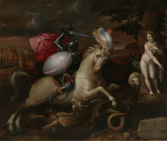 Framed Print : Saint George Defeating the Dragon, 1581. Creator: Gillis Coignet I Framed Print : Saint George Defeating the Dragon, 1581. Creator: Gillis Coignet I