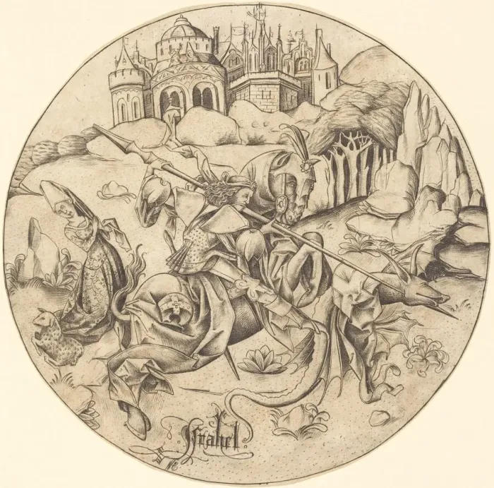 Framed Print : Saint George and the Dragon, c. 1465  /  1470. Creator: Israhel van Meckenem