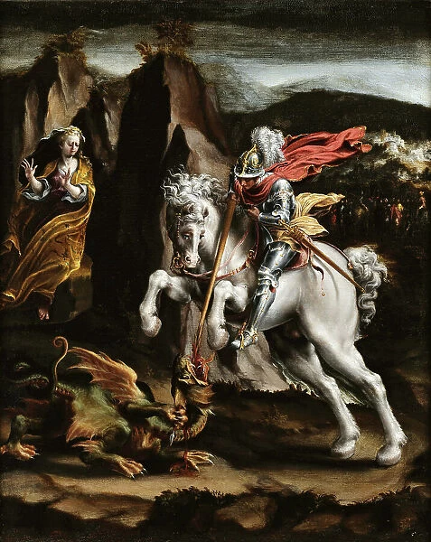 Saint George and the Dragon, c. 1550. Creator: Orsi, Lelio (1511-1587)