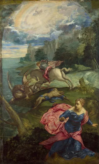 Framed Print : Saint George and the Dragon, ca 1555. Artist: Tintoretto, Jacopo (1518-1594) Framed Print : Saint George and the Dragon, ca 1555. Artist: Tintoretto, Jacopo (1518-1594)
