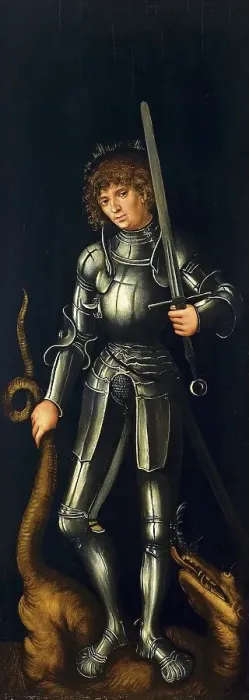 Framed Print : Saint George (Exterior Right Wing), 1514. Creator: Lucas Cranach the Elder