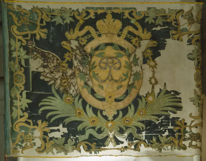 Framed Print : Saint George Flag of the Infantry Regiment, 1762. Artist: Flags, Banners and Standards