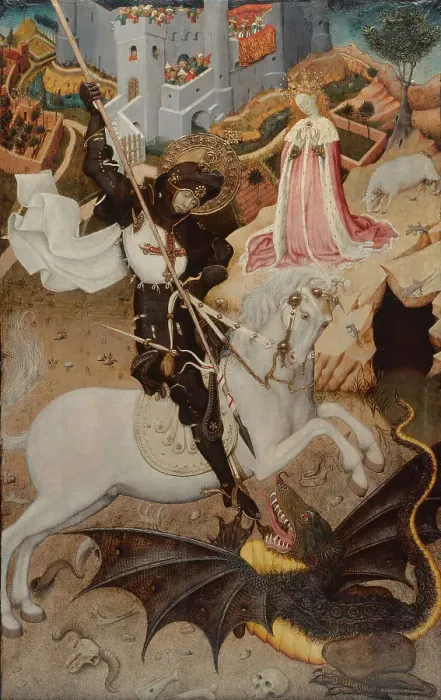 Framed Print : Saint George Killing the Dragon, 1434-1435. Artist: Martorell, Bernat, the Elder (1390-1452) Framed Print : Saint George Killing the Dragon, 1434-1435. Artist: Martorell, Bernat, the Elder (1390-1452)